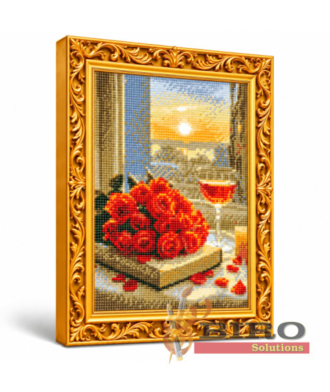 Mozaic cu diamante „Trandafiri și pahar de vin”, 30 × 40 cm