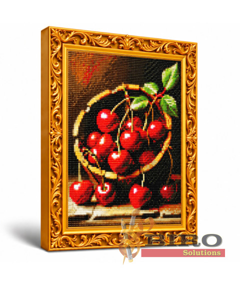 Mozaic cu diamante „Farfurioară cu vișine”, 30 × 40 cm