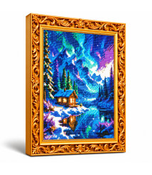 Mozaic cu diamante „Aurora boreală în munți”, 30 × 40 cm