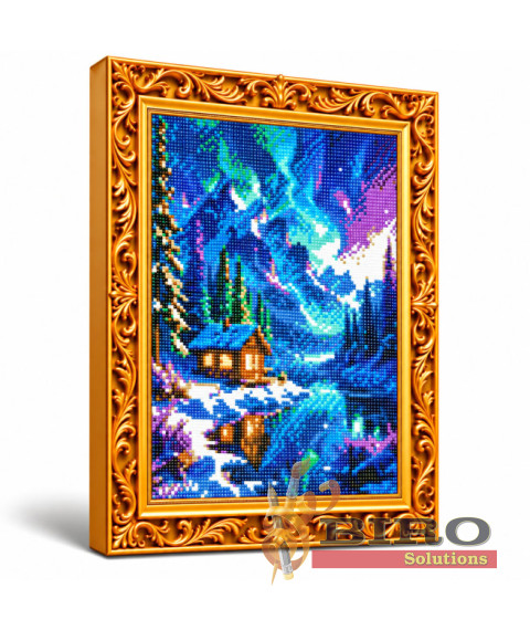 Mozaic cu diamante „Aurora boreală în munți”, 30 × 40 cm