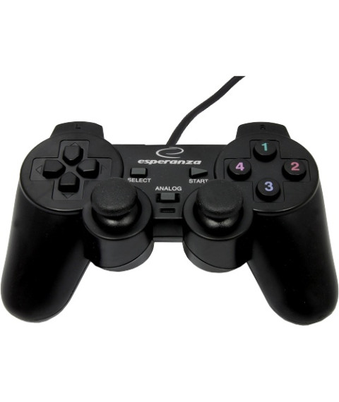 Gamepad Esperanza WARRIOR EG102  Black, Vibration Game Pad, 15 buttons, 2 sticks, Ergonomic design, 2 modes (analog and digital), Soft sweat-resistant