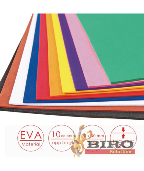Foamiran EVA, 2 mm, set 10 culori, 20 × 30 cm, Foska HM2001