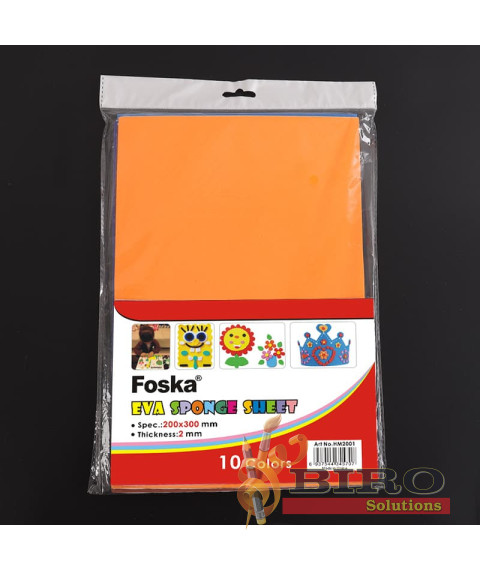 Foamiran EVA, 2 mm, set 10 culori, 20 × 30 cm, Foska HM2001