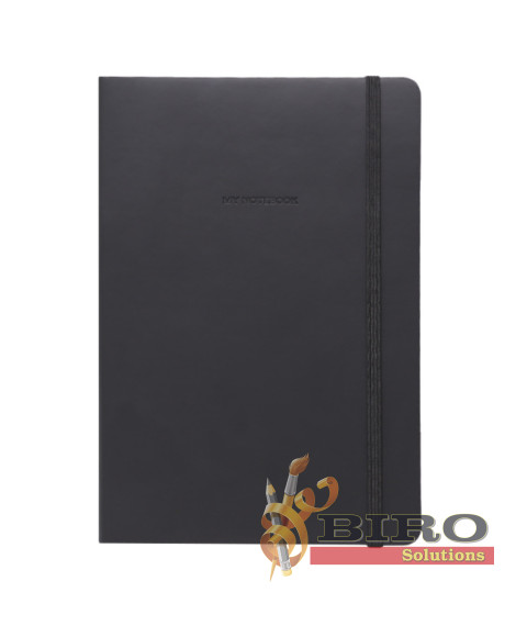 Agendă nedatată A5 pătrățele, 96 foi, IDEE OBSIDIAN BLACK, copertă flexibilă cu elastic