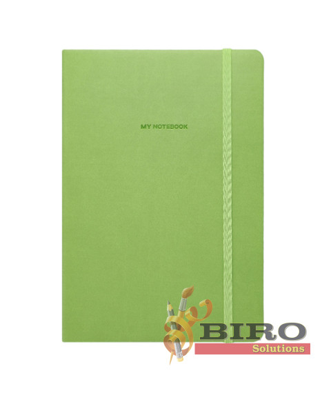 Agendă nedatată A5 pătrățele, 96 foi, IDEE OLIVE GREEN, copertă flexibilă cu elastic