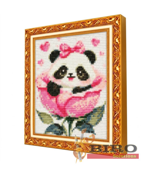 Mozaic cu diamante 20x30 cm Panda mică în floare