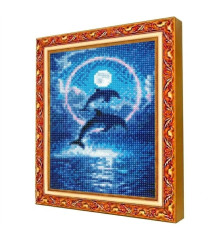 Mozaic cu diamante 20x30 cm Delfini la lună plină