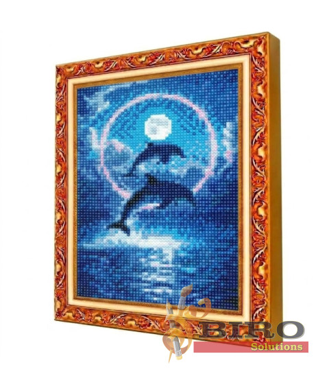Mozaic cu diamante 20x30 cm Delfini la lună plină