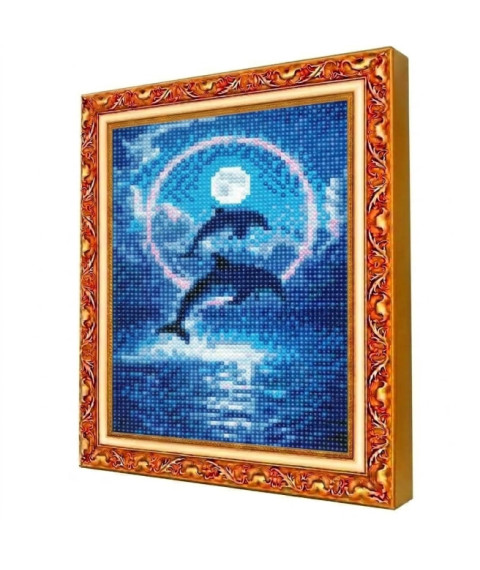 Mozaic cu diamante 20x30 cm Delfini la lună plină