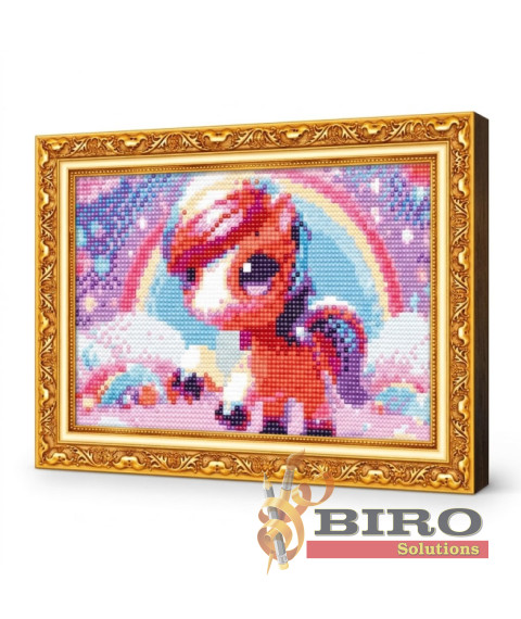 Mozaic cu diamante 20x30 cm Căluț cu coamă curcubeu
