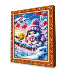 Mozaic cu diamante 20x30 cm Iepuraș și pasăre pe ramură de iarnă