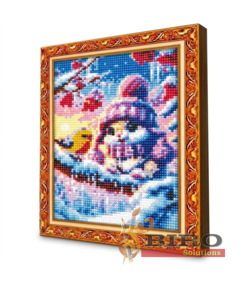 Mozaic cu diamante 20x30 cm Iepuraș și pasăre pe ramură de iarnă