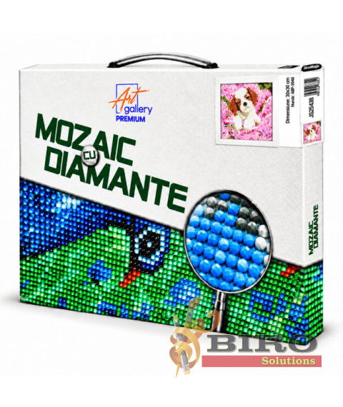 Mozaic cu diamante 20x30 cm Cățel printre hortensii