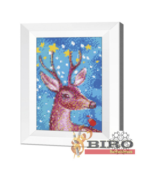 Mozaic cu diamante 20x30 cm Cerb printre stele