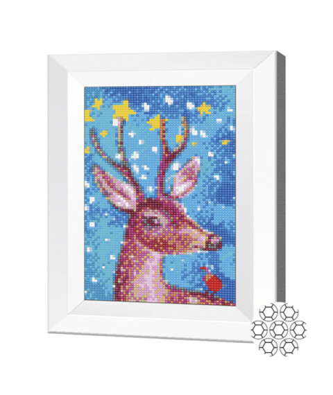 Mozaic cu diamante 20x30 cm Cerb printre stele