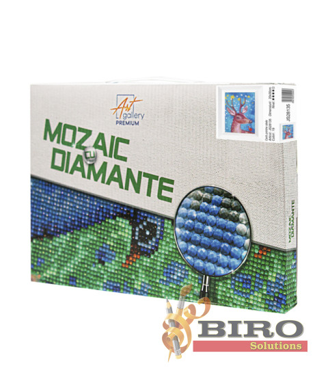 Mozaic cu diamante 20x30 cm Cerb printre stele