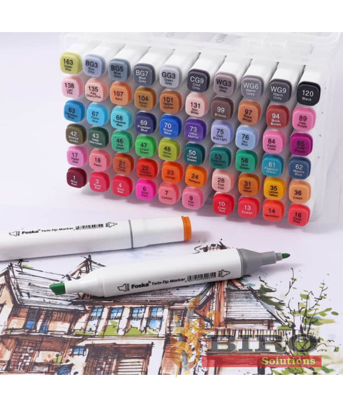 Set 36 markere profesionale, două vârfuri 1 mm și 7 mm, Foska MK5002