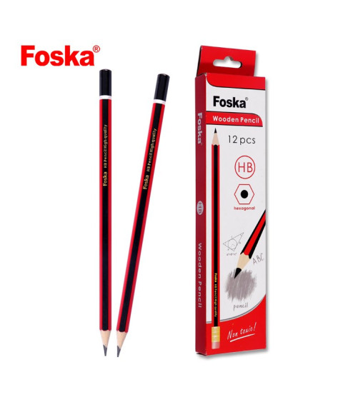 Creion grafit HB din lemn, hexagonal, fără radieră, Foska QB006