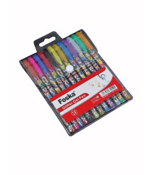 Set 12 pixuri cu gel, 1,0 mm, cerneală cu sclipici, Foska RH2001-12