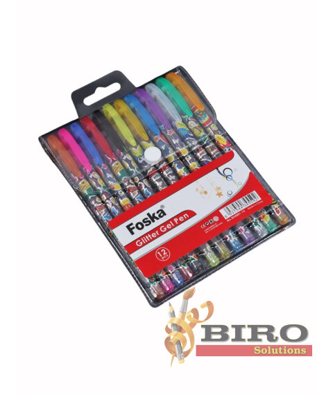 Set 12 pixuri cu gel, 1,0 mm, cerneală cu sclipici, Foska RH2001-12