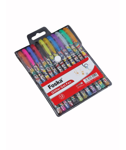 Set 12 pixuri cu gel, 1,0 mm, cerneală cu sclipici, Foska RH2001-12