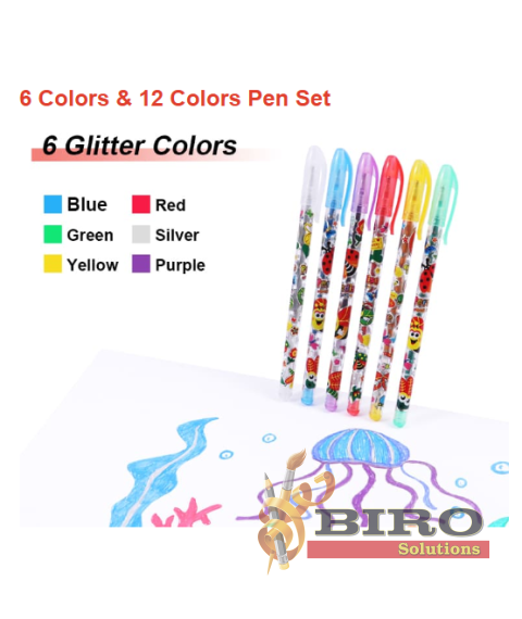Set de 6 pixuri cu gel, 1,0 mm, cerneală cu sclipici, Foska RH2001-6