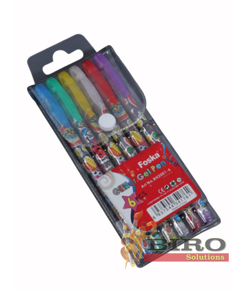 Set de 6 pixuri cu gel, 1,0 mm, cerneală cu sclipici, Foska RH2001-6