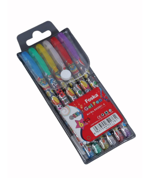 Set de 6 pixuri cu gel, 1,0 mm, cerneală cu sclipici, Foska RH2001-6