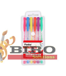 Set de 6 pixuri cu gel în culori neon, Foska RH2005