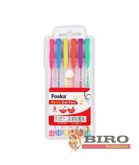 Set de 6 pixuri cu gel în culori neon, Foska RH2005