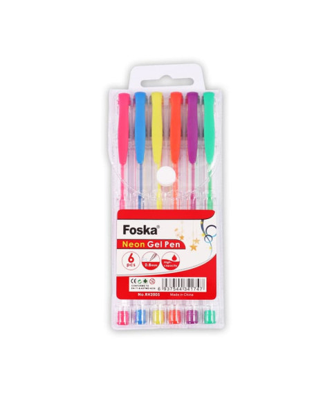 Set de 6 pixuri cu gel în culori neon, Foska RH2005