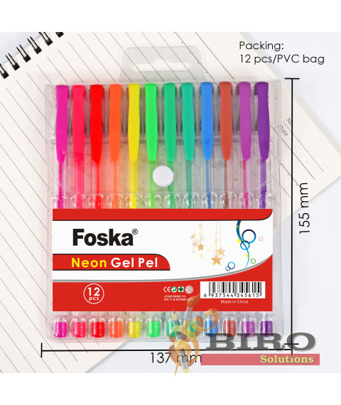Set pixuri cu gel în culori neon, 1,0 mm, 12 culori, Foska RH2006