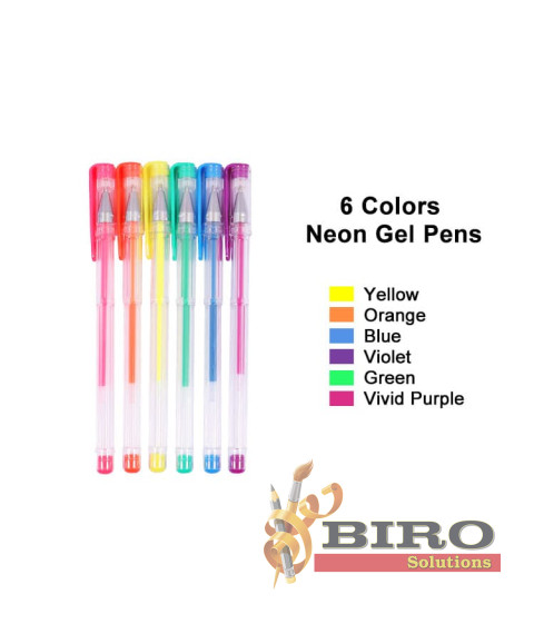 Set de 6 pixuri cu gel în culori neon, Foska RH2005