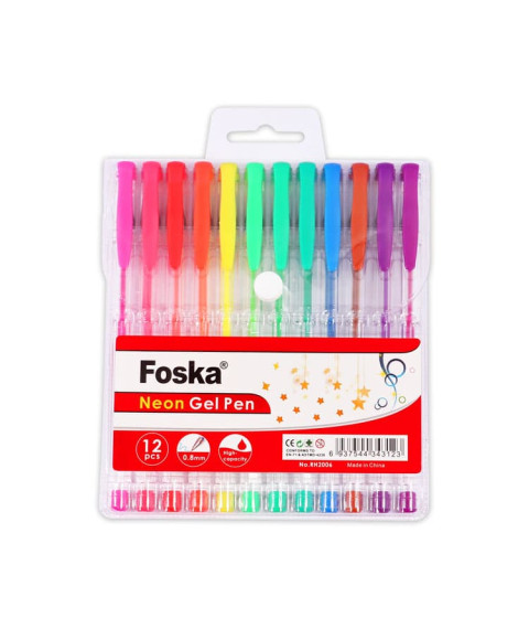 Set pixuri cu gel în culori neon, 1,0 mm, 12 culori, Foska RH2006