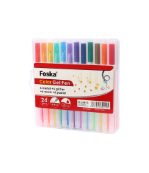 Set pixuri cu gel, 1,0 mm, 24 culori metalice, cu sclipici, neon și pastel, Foska RH2007