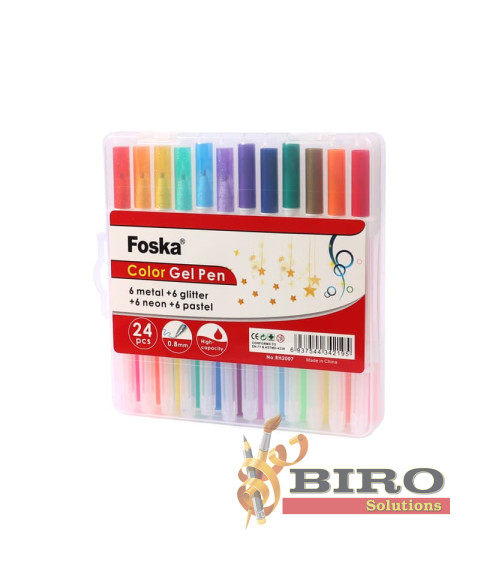 Set pixuri cu gel, 1,0 mm, 24 culori metalice, cu sclipici, neon și pastel, Foska RH2007