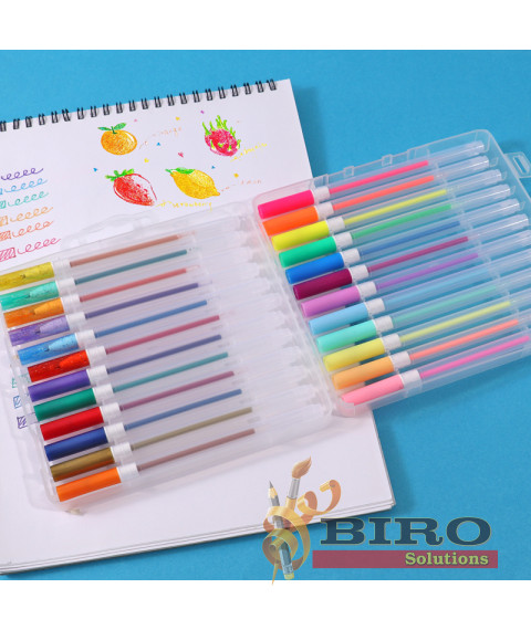 Set pixuri cu gel, 1,0 mm, 24 culori metalice, cu sclipici, neon și pastel, Foska RH2007