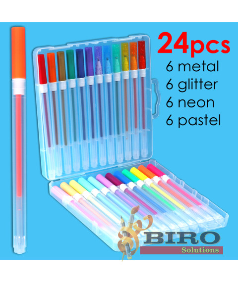Set pixuri cu gel, 1,0 mm, 24 culori metalice, cu sclipici, neon și pastel, Foska RH2007