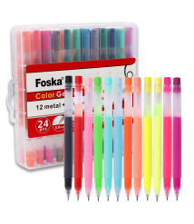 Set 24 pixuri cu gel, 12 culori neon și 12 culori metalice, Foska RH2008
