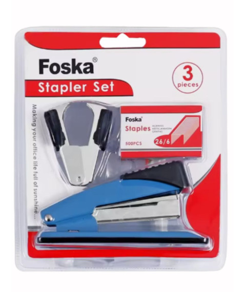 Set de 3 piese pentru capsare: capsator metalic, capse și decapsator, Foska ST0507C Set de 3 piese pentru capsare: capsator metalic, capse și decapsator, Foska ST0507C