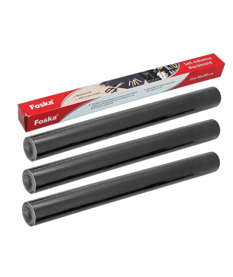 Folie autoadezivă tip tablă pentru cretă, 45x200 cm, cu 5 crete colorate, Foska SW2074