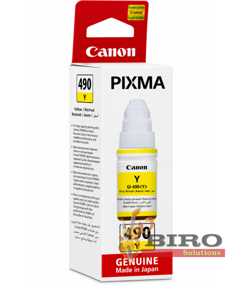 Cerneală Canon GI-490Y Yellow, 70 ml, pentru PIXMA G1400 / G1410 / G2400 / G2410 / G3400 / G3410