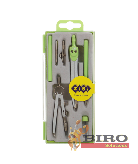 Set compas ZI-BI Basis, 7 piese, în cutie din plastic, verde, ZB.5306BS-10