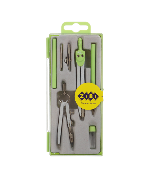 Set compas ZI-BI Basis, 7 piese, în cutie din plastic, verde, ZB.5306BS-10