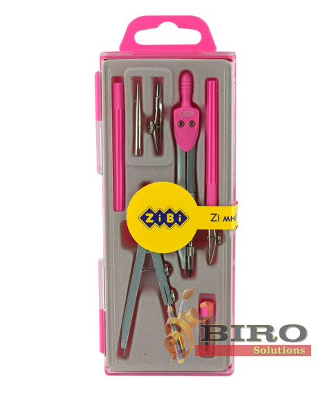 Set compas ZI-BI Basis, 7 piese, în cutie din plastic, roz, ZB.5306BS-10