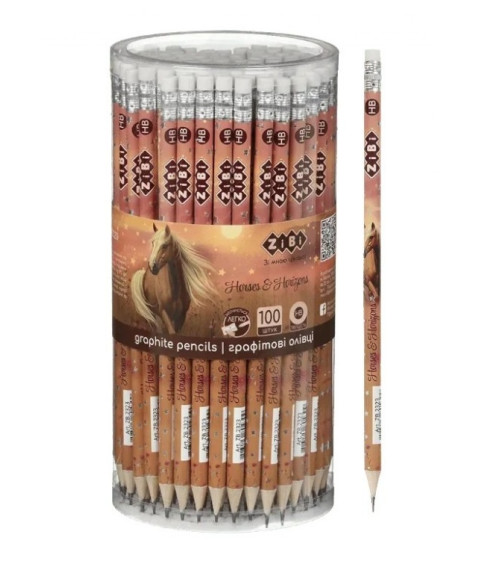 Creioane grafit HB HORSE cu radieră tub ZIBI