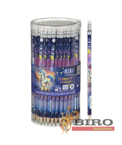 Creioane grafit HB UNICORN cu radieră tub - 100 buc. ZIBI Creioane grafit HB UNICORN cu radieră tub - 100 buc. ZIBI