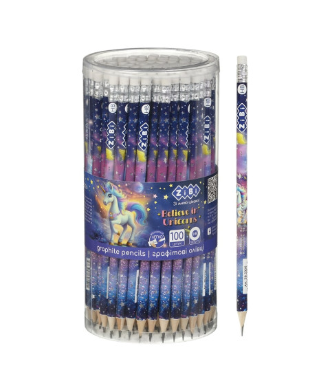 Creioane grafit HB UNICORN cu radieră tub - 100 buc. ZIBI