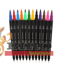 Set de linere 12 culori, dublu cap (liner + brush), penar din plastic, KIDS Line