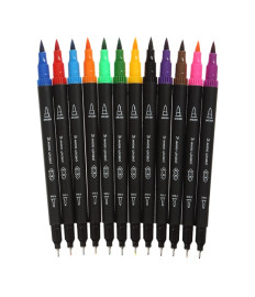 Set de linere 12 culori, dublu cap (liner + brush), penar din plastic, KIDS Line